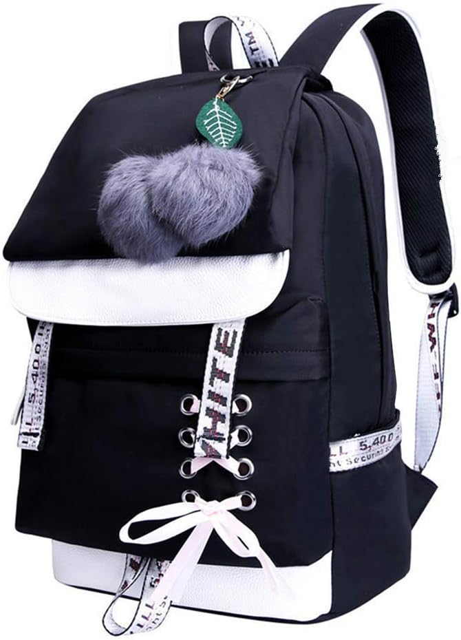 Ladies Fashion School Bag - Kawaii Printing Backpack Girl Casual Waterproof Backpack School Teenager Daypack,Black