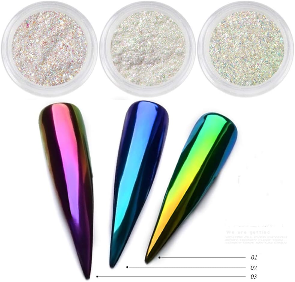 Neon Nail Chrome Powder - Mirror Effect Holographic Glitter Nail Powder Manicure Pigment Kit - 3Colors (01+02+03)