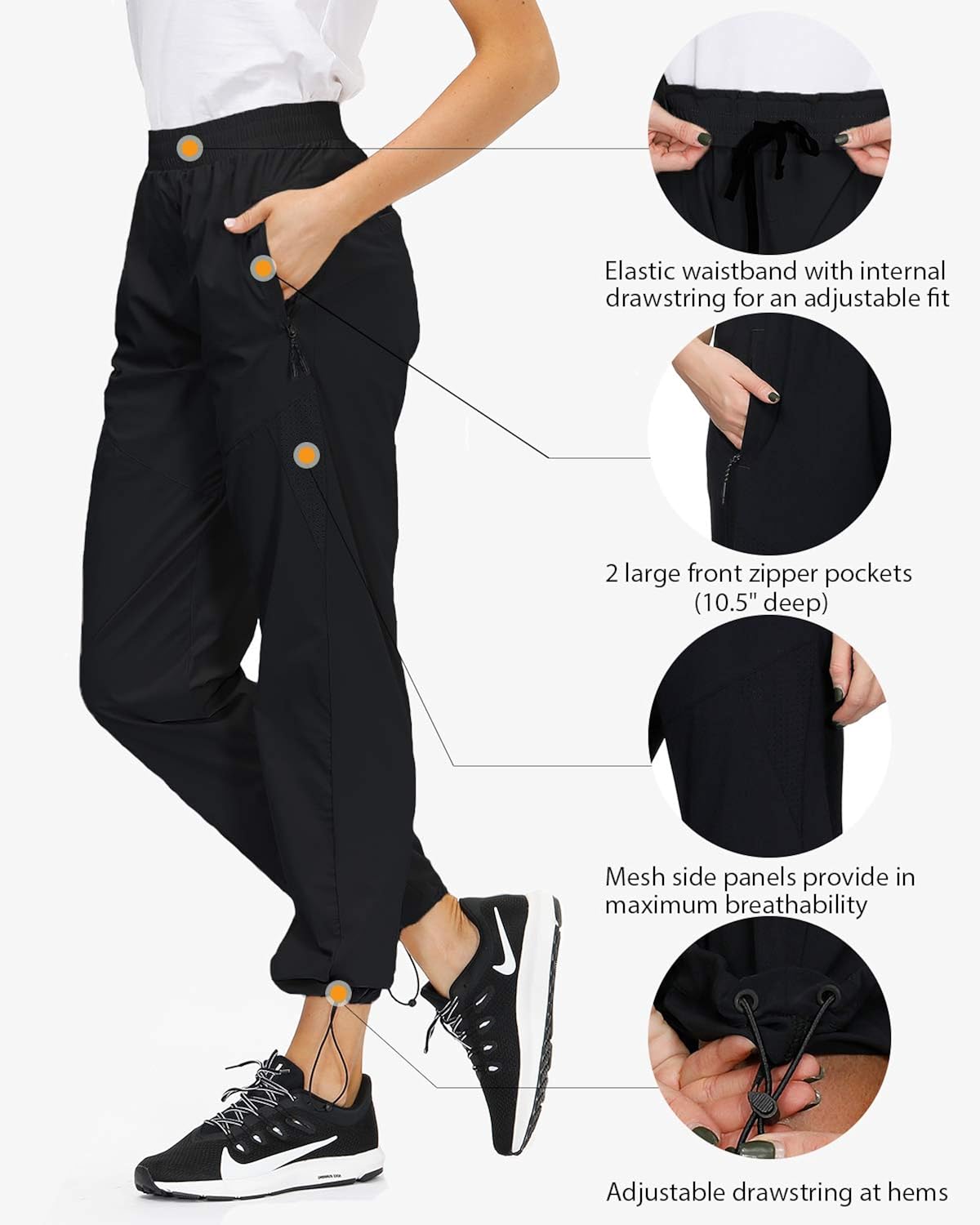 Libin Women's Quick Dry Hiking Pants Lightweight Outdoor Drawstring Joggers Athletic Pants, Water Resistant, Stretch, UPF 50: Clothing
