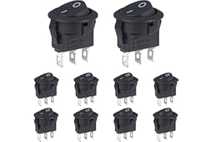 VEXUNGA Round Rocker Switch 3 Pin Circle Switches Square On Off 6A 250V 10A 125V AC Black Round Toggle Switch Square for Car 