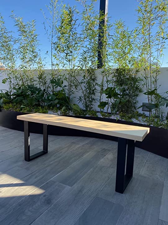 CASA FERRO Elegante Banca Resistente Exterior de Madera Maciza y Metal. Pie de Cama King Size, Comedor, Terraza, Jardín. Estilo Moderno Minimalista. (Pino Natural G 1.50 m)