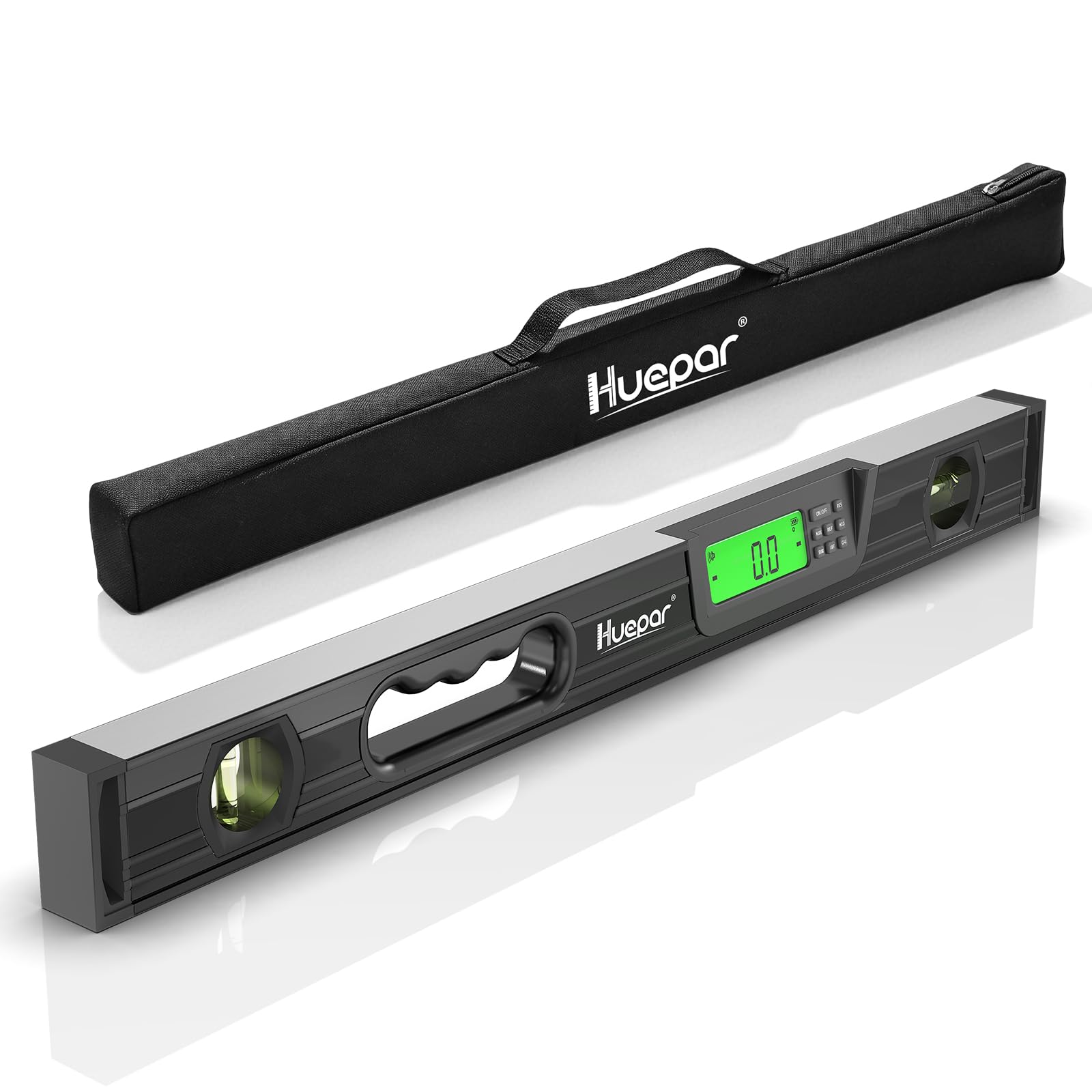 Huepar Digital Spirit Level and Protractor 24 Inch with 2 High Accurate Levels and LCD Display, Aluminum Alloy Electric Tool, Bottom Ruler, Soft Rubber Handle TL60