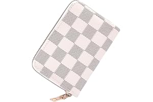 BRTOO RFID Credit Card Holder for Women Small Wallets Ladies 9 Card Slots Cute Pattern Keychain Organizer Black Blocking Zipper Fun Purse Minimalist Girls Cash Change Card Case(Square white)