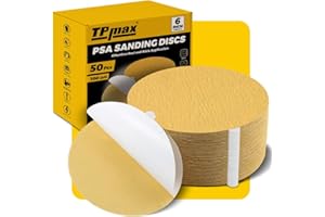 TPmax 6-Inch 100-Grit Gold PSA Sanding Discs, 50 Pack – Pro-Grade Self-Adhesive Stickyback Sandpaper with Quick-Release Tabs 