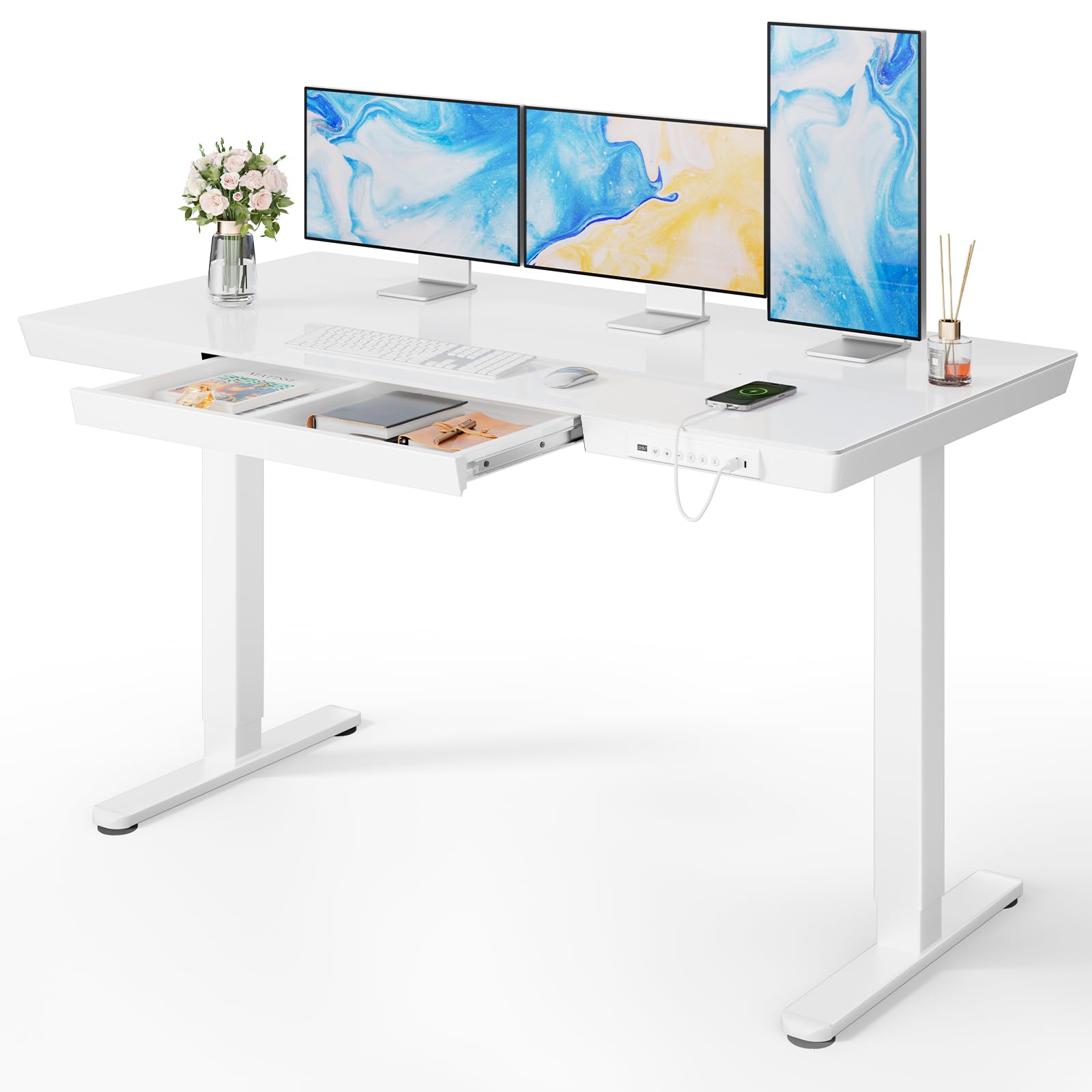 Marsail Glass Standing Desk with Drawer,55 x 28