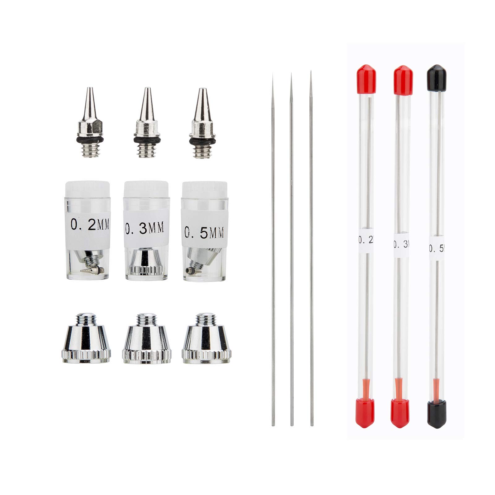 Uouteo 3PCS 0.2mm/0.3mm/0.5mm Airbrush Nozzles Needles Caps Replacement Parts for Sprayer Gun with Little Wrench