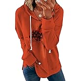 Women's Brick Red Hoodie Pullover Sweatshirt Cotton Blend Loose Fit Long Sleeve Fall Winter Top