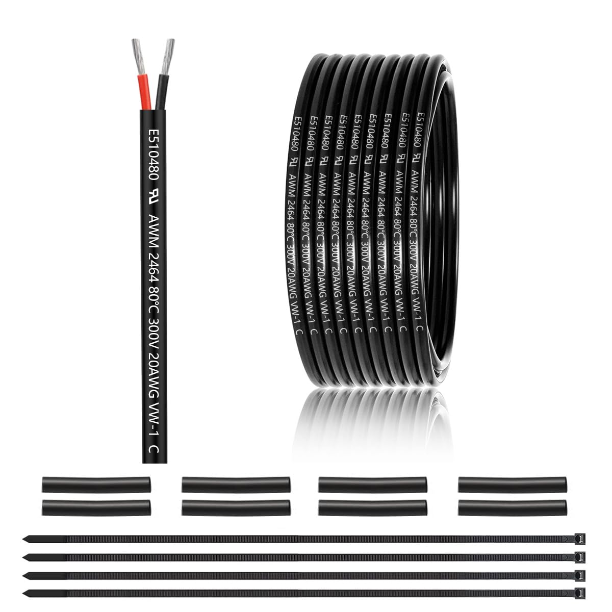 Photo 1 of 20 Gauge 2 Conductor Electrical Wire 25FT, UL 2464 20 AWG 2 Wire Cable Tinned Copper PVC Stranded 20/2 Core Wire for LED Strips Lighting, Outdoor Low Voltage Extension Cable, Automotive etc.