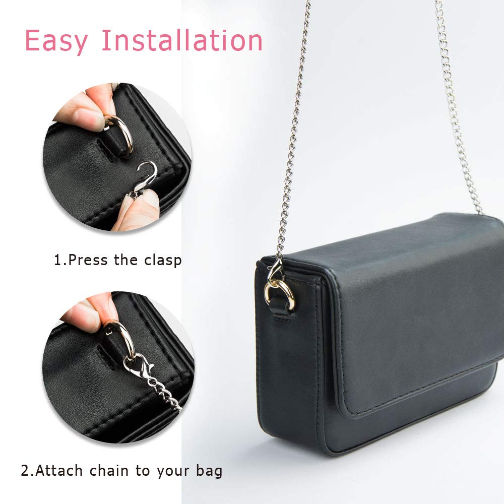 Lulupaxton Metal Bag Chain Replacement Strap with Two Clasps for Crossbody Leather Shoulder Bag,Purse,Women, Silver