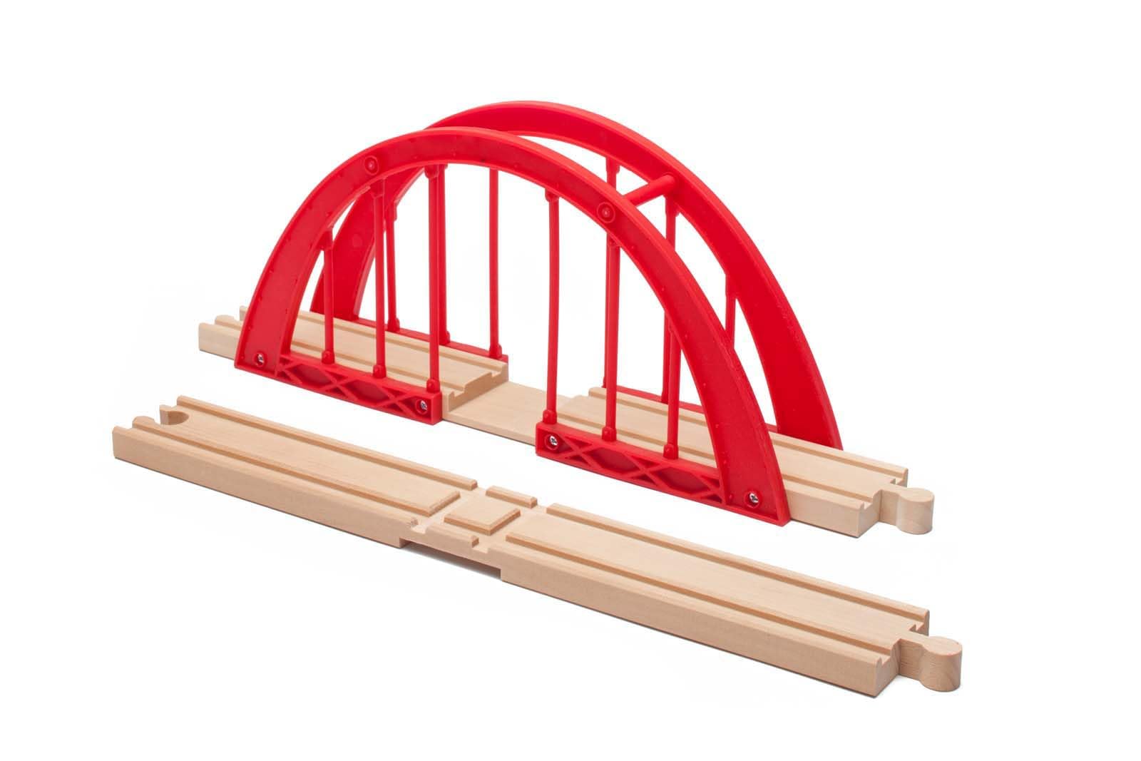 Inc. Red Intersection Bridge - Wooden Cross Track Compatible with Thomas & Friends, Brio Railway and More