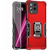 Lokyoo for T-Mobile REVVL 6 Pro 5G Case [not for 6], with a Tempered Glass Screen Protector, Military-Grade Ring Magnetic Car Mount Kickstand, Protective Phone Case for REVVL 6 Pro 5G-Red