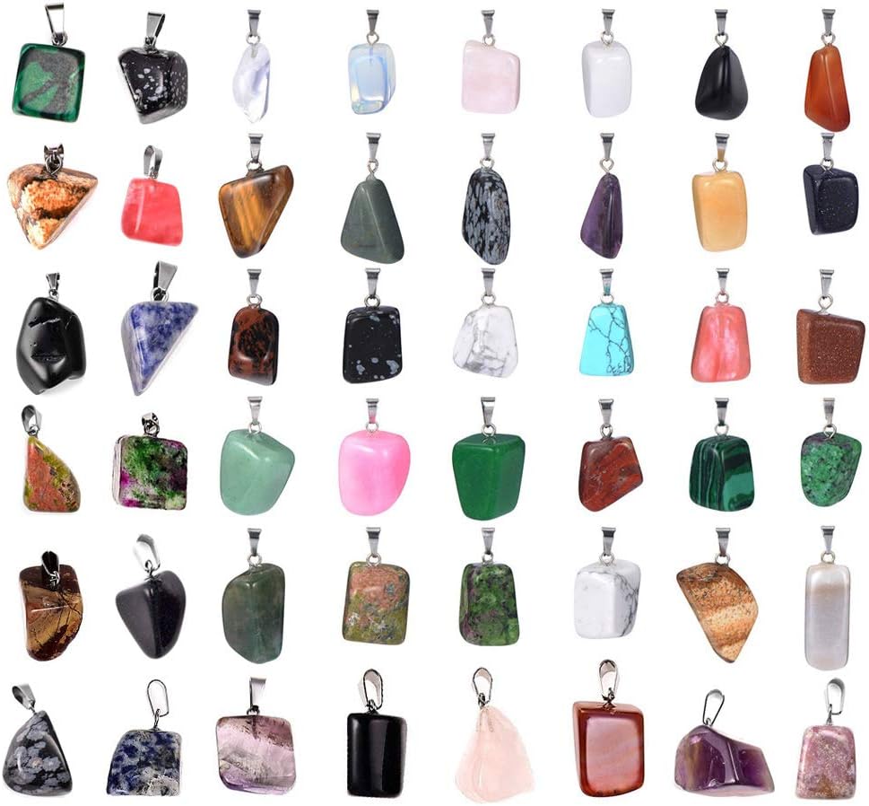 50 Pcs Irregular Charms Pendants, HOOPE Natural Mixed Healing Stone Beads Crystal Stone Pendants Quartz Charms for Necklace Jewelry Making with Storage Bag