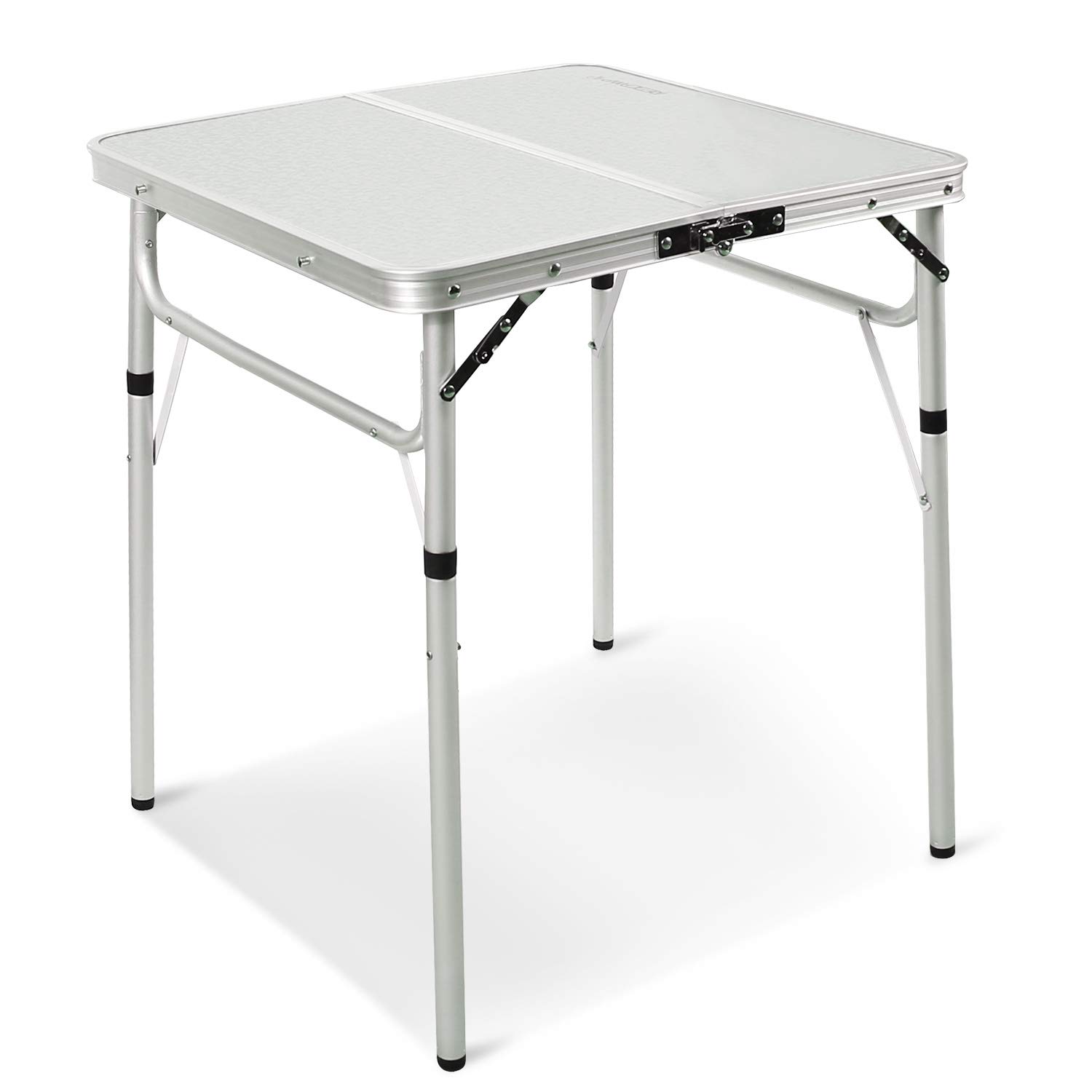 REDCAMP Small Square Folding Table 2 Foot, Adjustable Height Lightweight Portable Aluminum Camping Table for Picnic Beach Outdoor Indoor, White 24 x 24 inch
