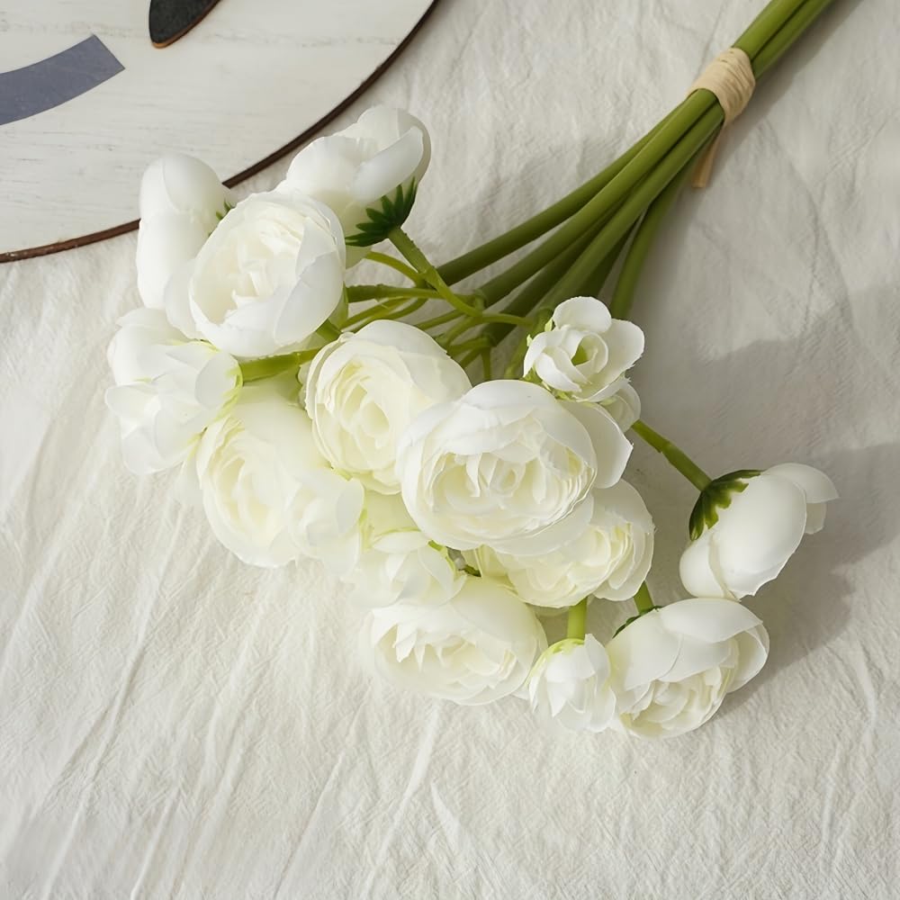 Photo 1 of XIZHI 15.7" Ranunculus Artificial Flower 12 Pcs Faux Silk Ranunculus Flowers Bouquet Decor for Home Wedding and DIY Bouquet Centerpieces Arrangements (12, White)
