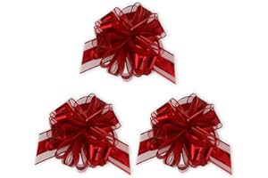INSTABOWS Insta Bows 8 Inch Big Bow for Bike Red Lace & Ribbon Pull Bow Makes Large Bow Perfect for Really Giant Gift Wrapping Present Or Toy Car 3 Instant Bows for Big Christmas Gifts