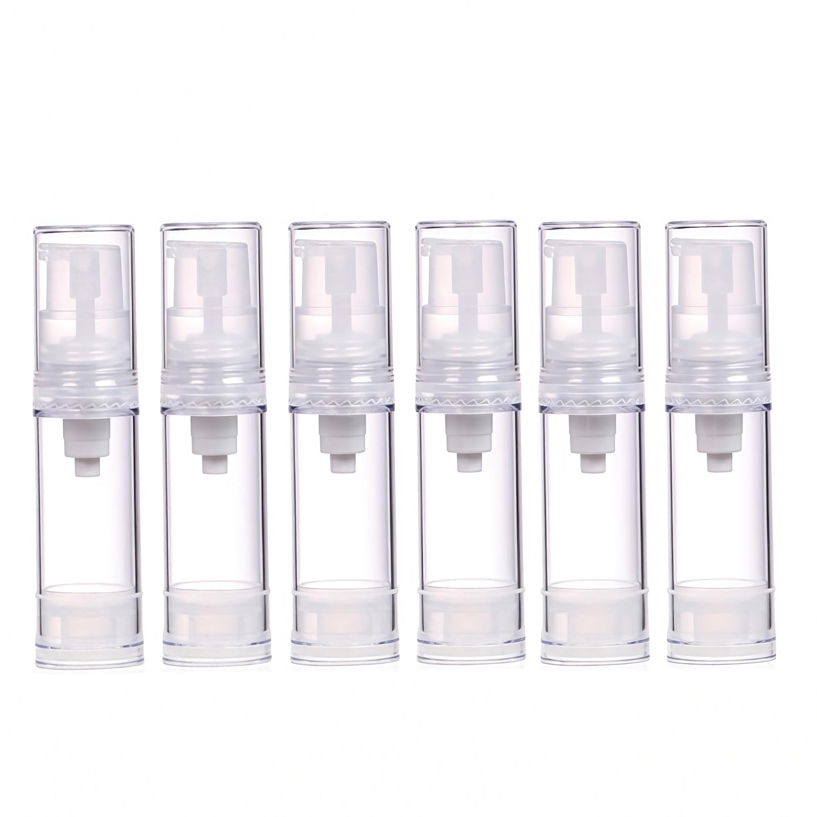 erioctry 5 ml Airless Pump Bottle-Empty Refillable Airless Vacuum Pump Cream Lotion Bottle Travel Bottles Toiletries Liquid Container for Cosmetics Makeup Pack of 6 Transparent
