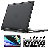 Batianda 4-in-1 Ultimate Case for MacBook Pro 13 inch 2022 2020 Model A2338 M2 M1 Chip A2251 - Matte Translucent Rugged Armor Shell with Carbon Fiber Texture Shockproof Bumper - Anti-Fingerprint Black