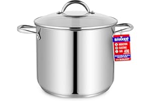 Stainless Steel Stockpot with Tempered Glass Lid 16 Quart, Durable 18/0 Stainless Steel, Impact-Bonded Base for Even Heating,