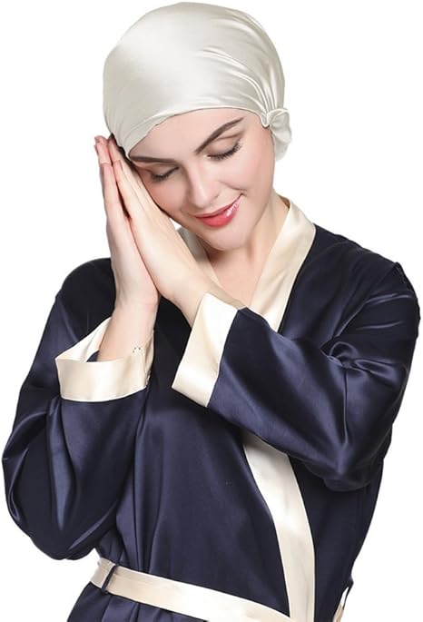 Amazon Co Jp Lilysilk リリーシルク シルクナイトキャップ アイボリー 半周ゴム リボン付き ホーム キッチン