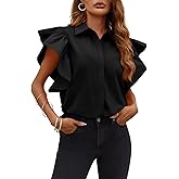 Tankaneo Womens Ruffle Button Down Shirts Cute Summer Short Sleeve Tops Blouse