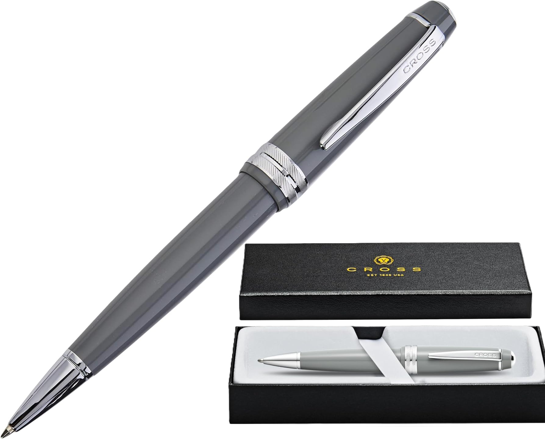 CROSS Bailey Light Polished Grey Resin Ballpoint Pen - Refillable Medium Ball Pen
