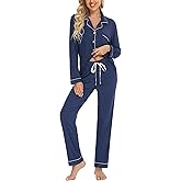 Leikar Button Up Pajama Set For Women Long Sleeve Shirt And Pajama Pants Soft Pjs Lounge Sets