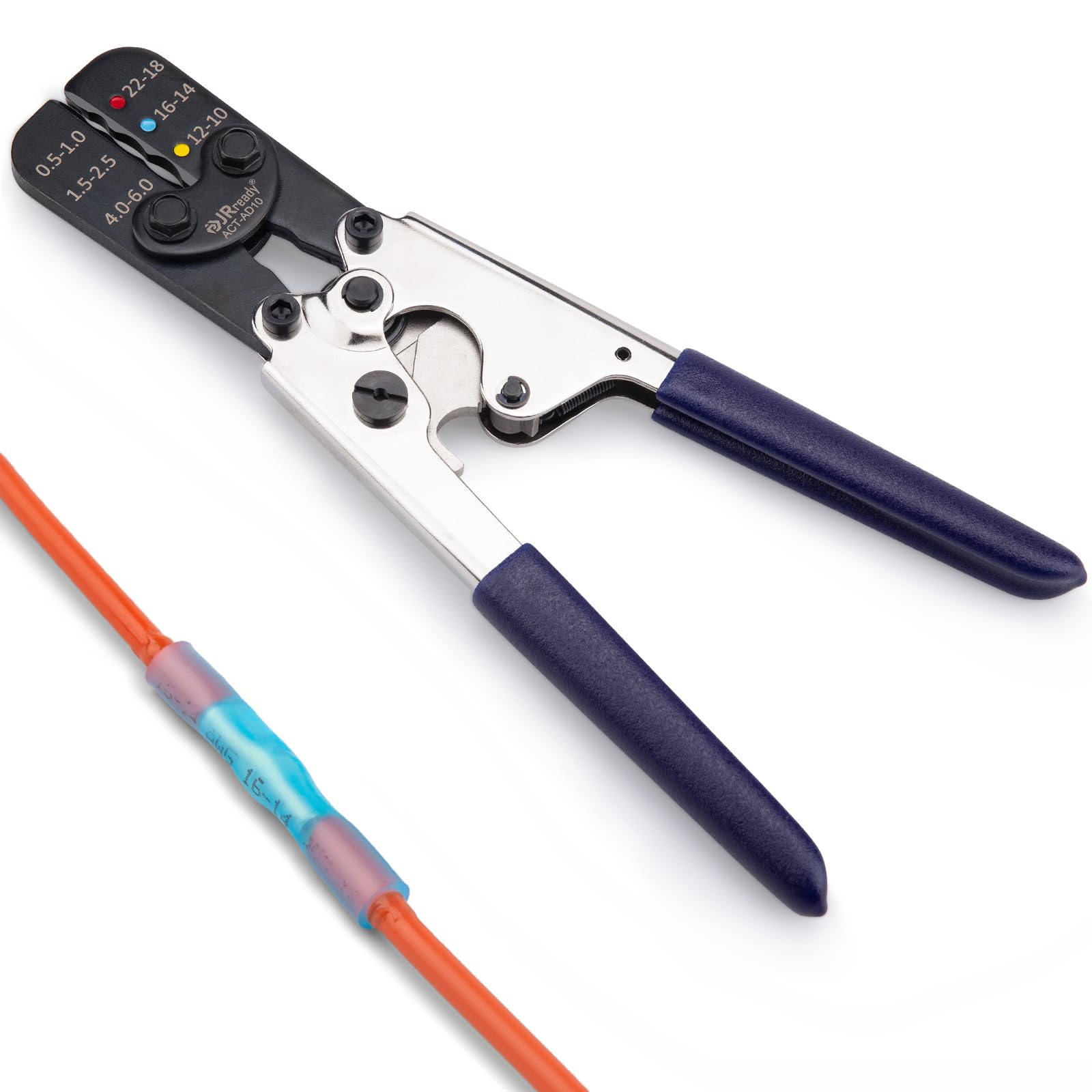 Photo 1 of JRready ACT-AD10 Wire Crimping Tool for Heat Shrink Connectors AWG 22-10 - Ratchet Wire Terminal Crimper - Available For Heat Shrink Butt Connectors and Ring Fork Spade Splices