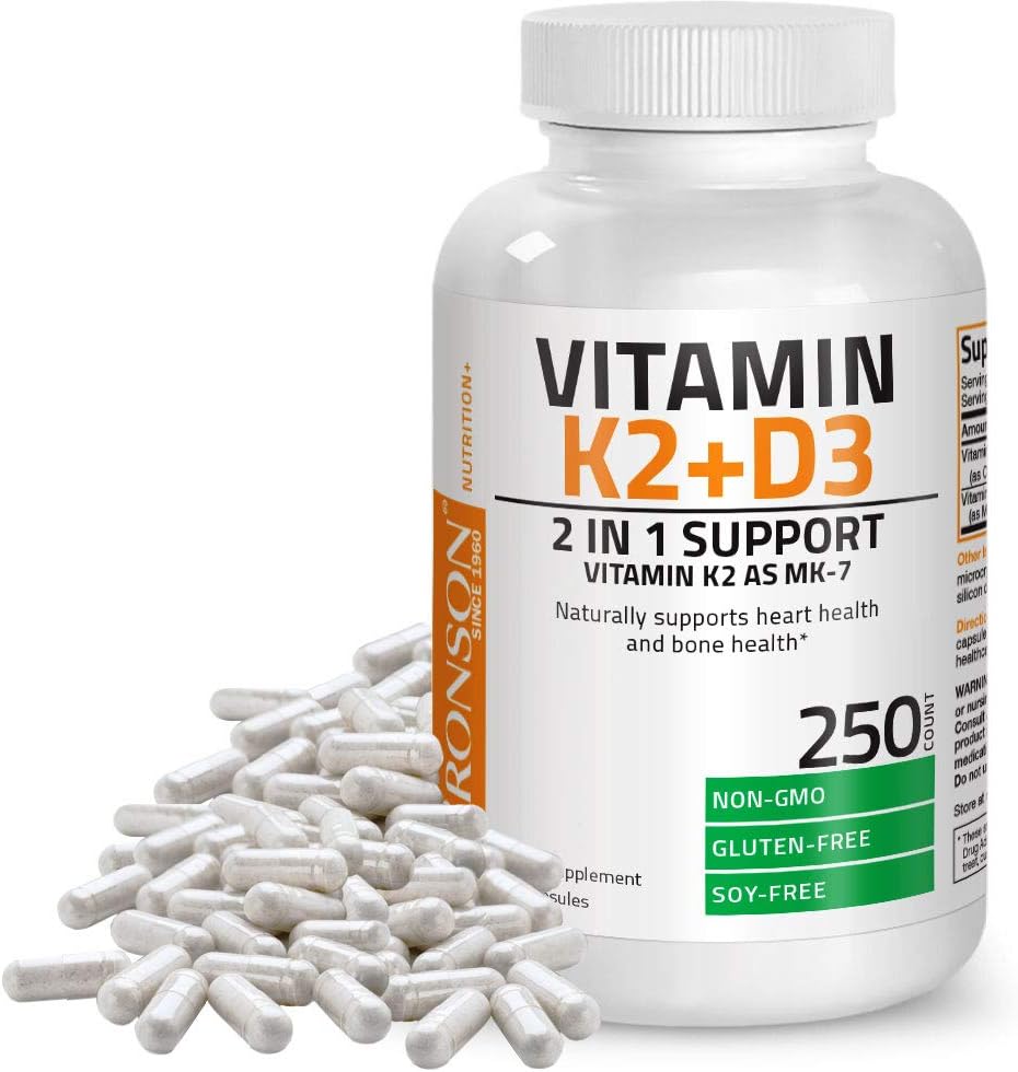 Vitamin K2 (MK7) with D3 Supplement Bone and Heart Health Non-GMO Formula 5000 IU Vitamin D3 & 90 mcg Vitamin K2 MK-7 Easy to Swallow Vitamin D & K Complex, 250 Capsules: Health & Personal Care
