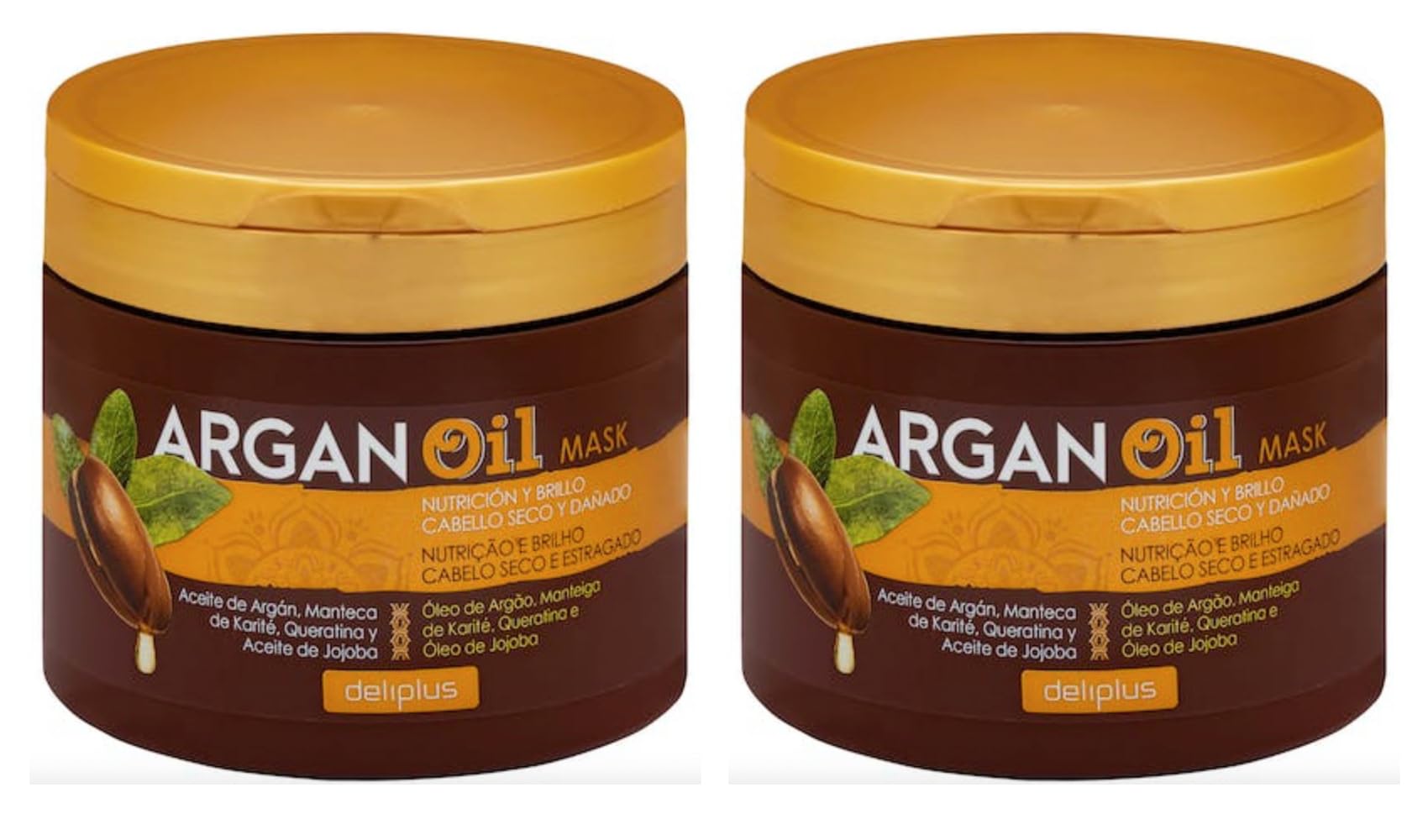 Pack 2 - Argan Oil Mask Dry and Damaged Hair. Pack 2 Jars of 400 ml. Total 800 ml. Deliplus