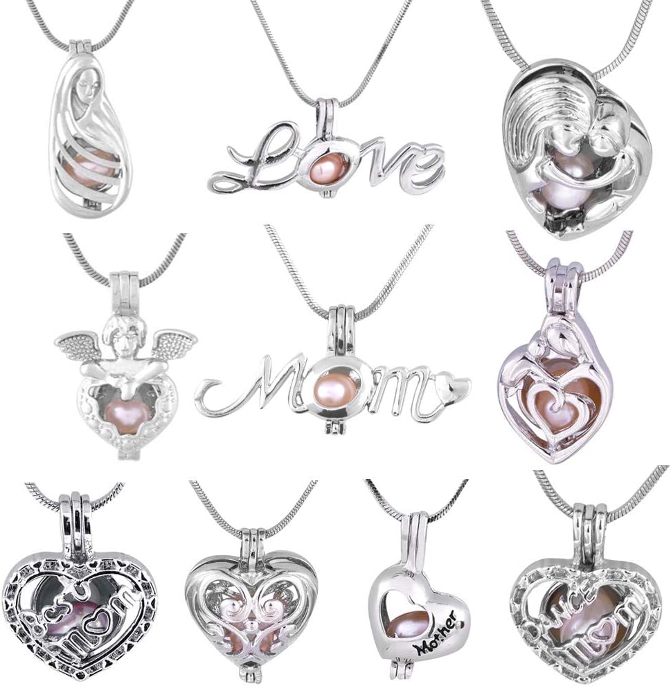 10PCS White Gold Plated Pearl Cage Pendant,Essential Oil Scent Diffuser Pearl Holder Necklace Locket for Women Jewelry Making
