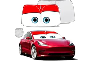 Gven Sunshade for Tesla Model Y 3 Accessories 2023 Windshield Sun Shade Funny Eyes Car Shade for Tesla Double Layer Blocks UV Rays Sun Visor Protector
