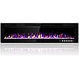 Electactic 68 inches Electric Fireplace Recessed and Wall Mounted Heater and Linear Fireplace, with Timer, Remote Control, Adjustable Flame Color, 750w/1500w, Black