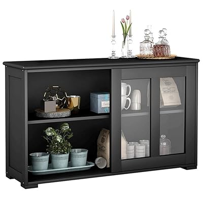 Kitchen Storage Cabinet, Stackable Buffet Sideboard, Black