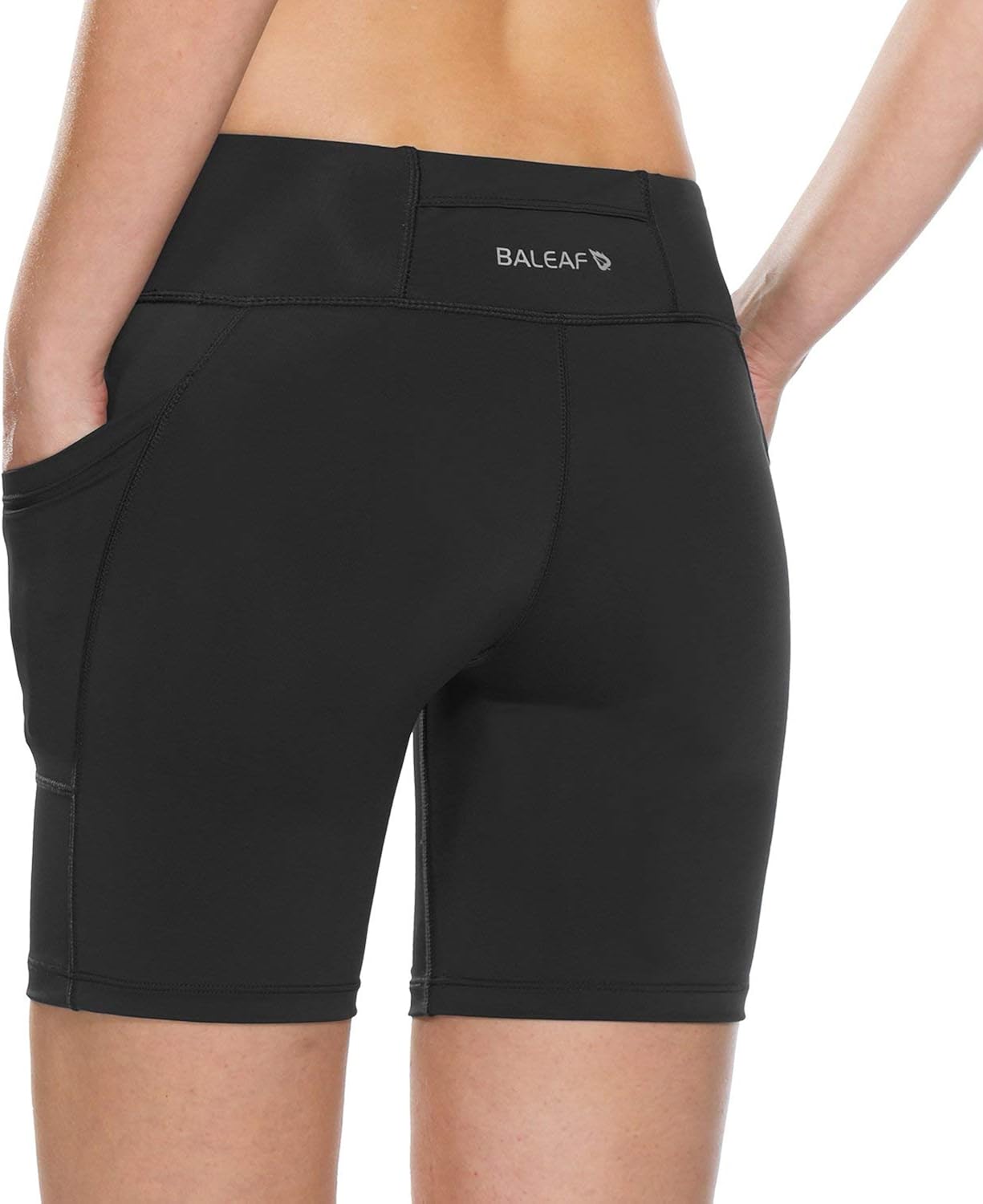 BALEAF Women's 7 Inches Long Compression Running Yoga Spandex Shorts Workout Back Pockets : Clothing