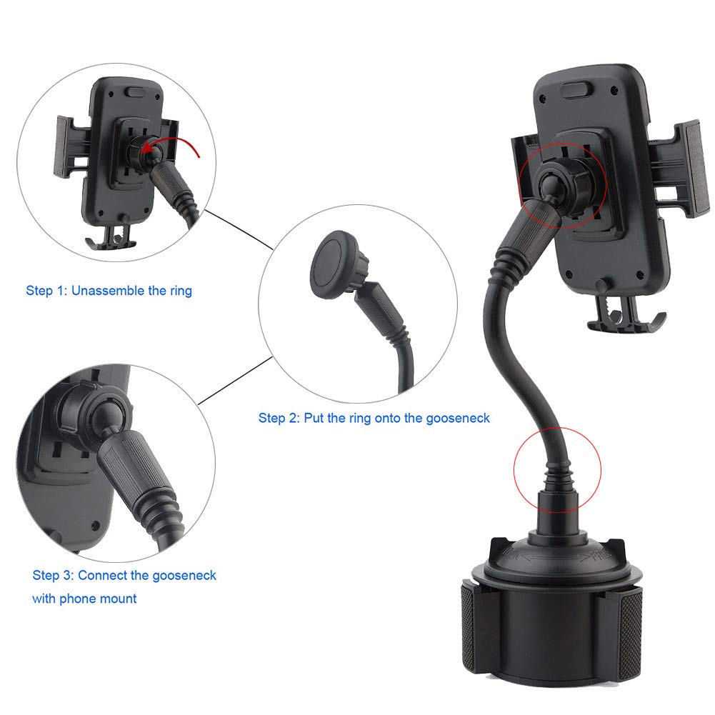 Cup Phone Holder for Car, Adjustable Portable Cup Holder Phone Mount with Gooseneck for iPhone Huawei Samsung Galaxy Google Pixel and More Cell Phone