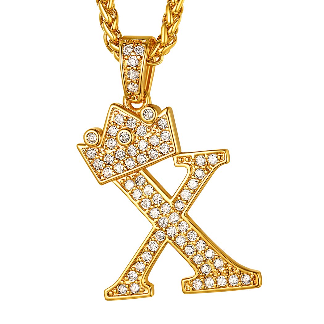 Suplight Letter Chain with Crown, Hip Hop Jewelry Neckless, Gold Monogram Necklace Cubic Zirconia Tennis Initial Pendant Bling Alphabet Name Jewlery for Men Women — image 1
