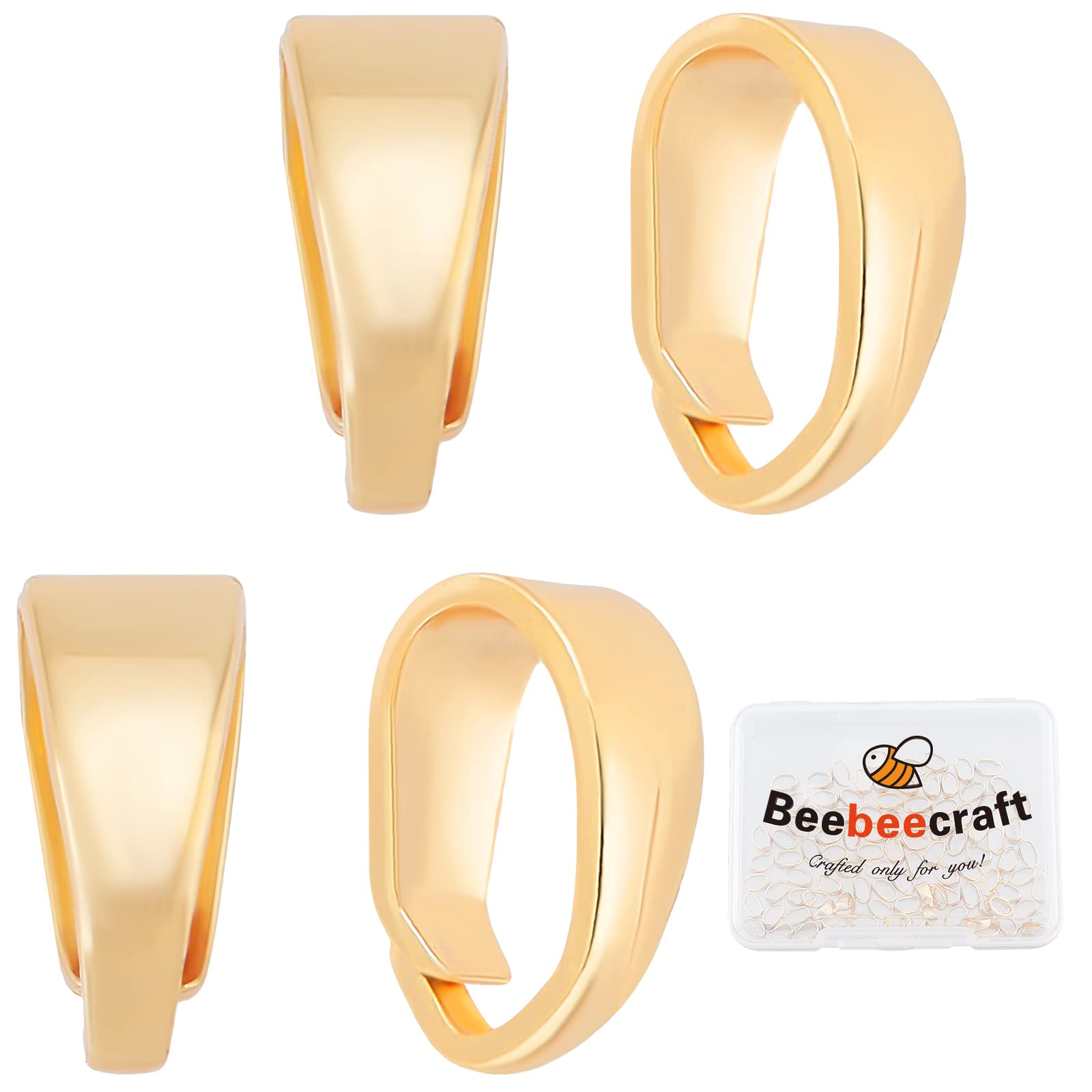 Beebeecraft 100Pcs Necklace Charm Clasp 18K Gold Plated Small Pinch Clip Clasp Bail Charm Metal Pendant Clasps Connectors Bails for DIY Jewelry Clasps Making (3×5mm)