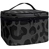Drydeepin Black Grey Animal Cheetah Leopard Pattern Makeup Bags for Women Large Capacity Travel Organizer Storage Toiletry Pouch with Zipper and Carry Handle Portable Cosmetic Bag