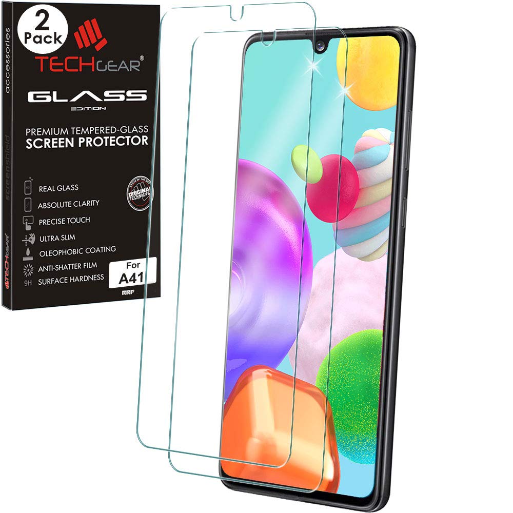 TECHGEAR 2 Pack GLASS Edition Compatible with Samsung Galaxy A41, Tempered Glass Screen Protector Covers [2.5D Round Edge] [9H Hardness] [Crystal Clarity] [Scratch-Resistant] [No-Bubble]