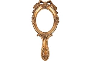 Nerien Vintage Handheld Mirror, Vanity Makeup Mirror with Handle, Antique Embossed Rose Princess Hand Mirror for Women, Portable Travel Packet Compact Mirrors, Decorative Cosmetic Handle Mirrors, Gold