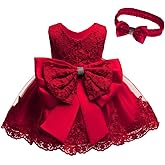 0-2T Big Bowknot Toddler Baby Girls Photo Shoot Pageant Party Lace Dress with Headwear