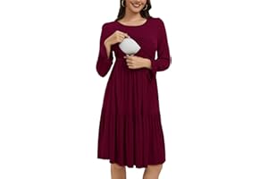 Smallshow Women's Maternity Nursing Dress Long Sleeve Ruffle Breastfeeding Clothes