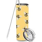 RNFENQS Skinny Tumbler Gift for Men Women, Cute Bee Tumbler Cup with Straw Lid 20 OZ, Stainless Steel Insulated Vacuum Slim Travel Coffee Mug