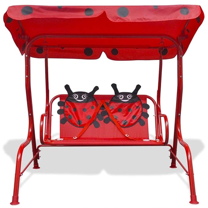 mewmewcat Kinder Hollywoodschaukel Gartenschaukel Schaukel mit Sonnendach Kinderschaukel 115 x 75 x 110 cm Rot