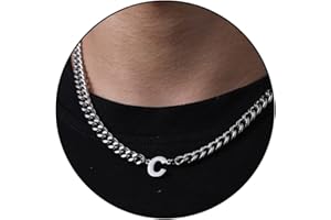 DuoDiner Initial A-Z Cuban Link Chain Necklace for Men Women Letter Pendant Stainless Steel 6.5mm 18+2 Inches Jewelry Gift