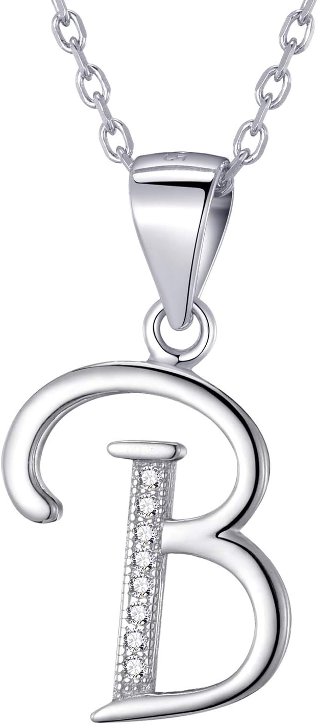 Morella Women's Necklace with Letter Pendants 925 Sterling Silver Rhodium Plated with Zirconia White in Velvet Bag