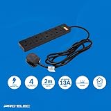 PRO ELEC PELB1706 4 Gang Surge Protected Mains Extension Lead 2m Black view 3