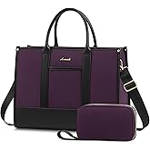 LOVEVOOK Laptop Tote Bags for Women Canvas Work Bag 15.6 inch Large Professional Teacher Purse Lightweight Computer Bag Briefcase Business Office, Purple-black