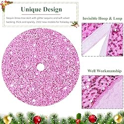 FUHSY Christmas Tree Skirt Pink Sequin Tree Skirt