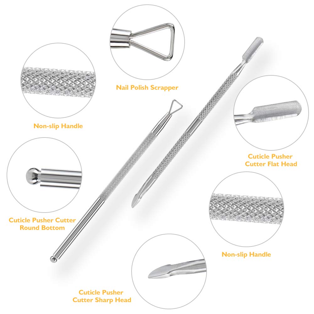 Nail Files and Buffers, Cuticle Pusher Stainless Steel & Cuticle Peeler Scraper, Professional Manicure Tools Set Gel Nail Polish Remover for Acrylic Nails by Tecanne : Beauty